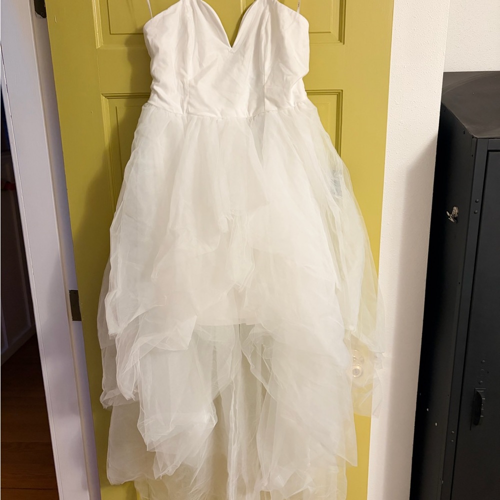 Lulu's White Strapless High-Low Tulle Dress